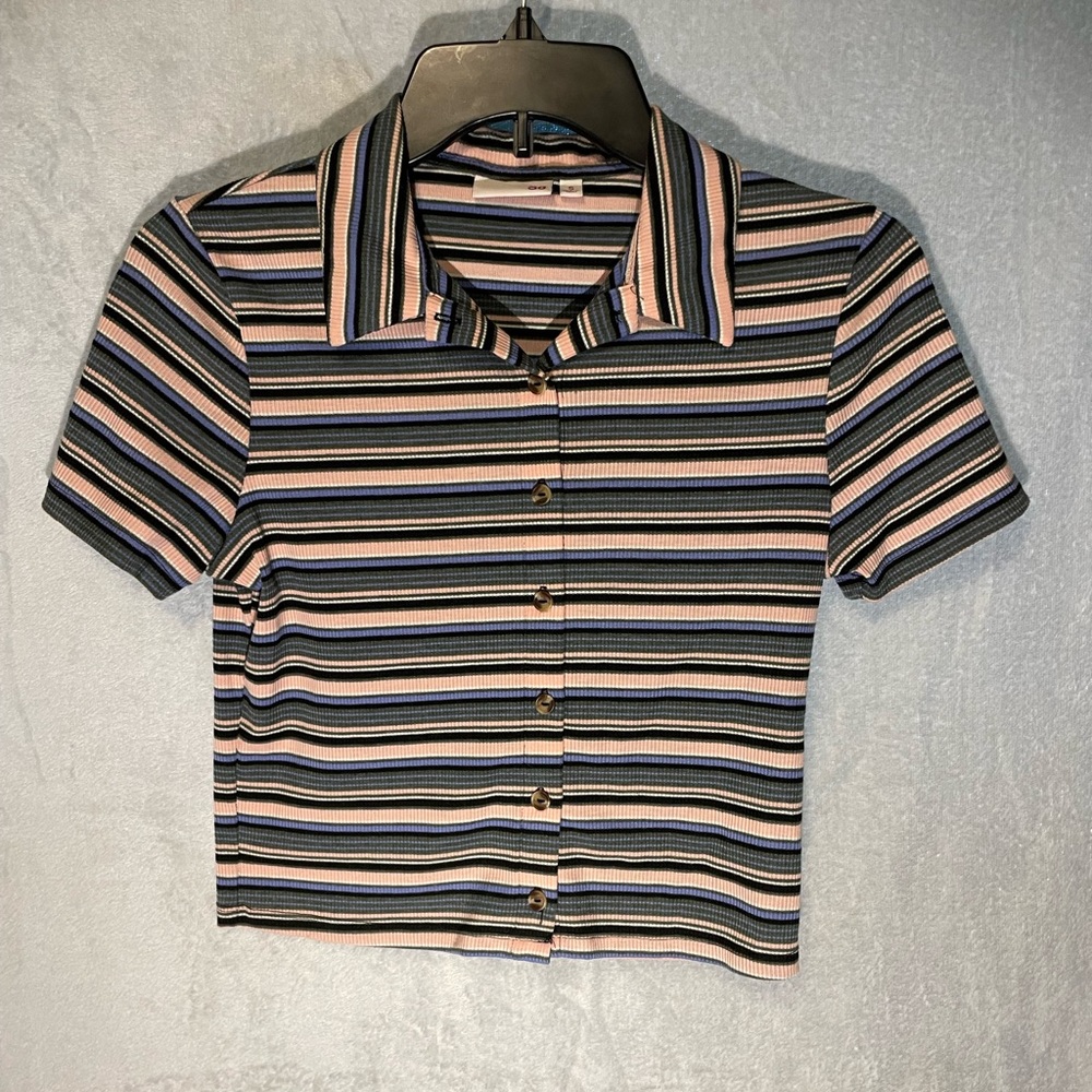 Cropped Striped Shirt with Collar